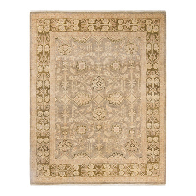 Tapis gris noué à la main de conception unique 6 pi x 7 pi 7 po Slosberg