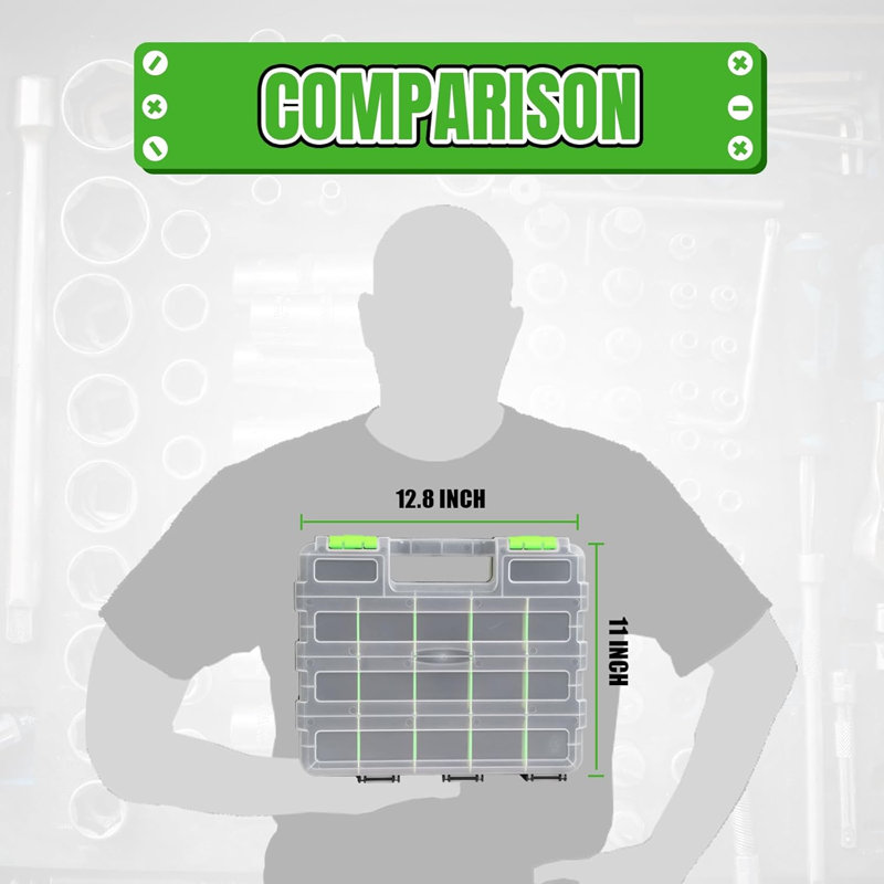 Double Side 34-Compartments Organizer Box with Removable Dividers