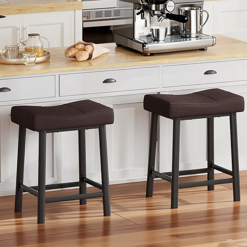 Counter Stool with Metal Frame, Brown, Black