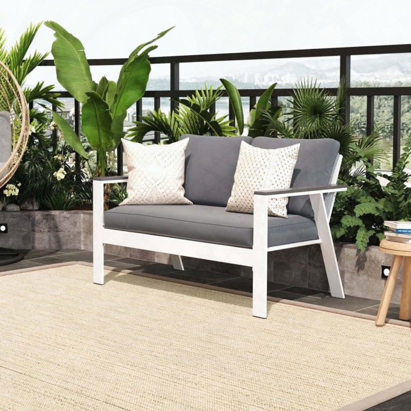 Causeuse de terrasse en aluminium 52,95 po avec accoudoirs et coussins en bois