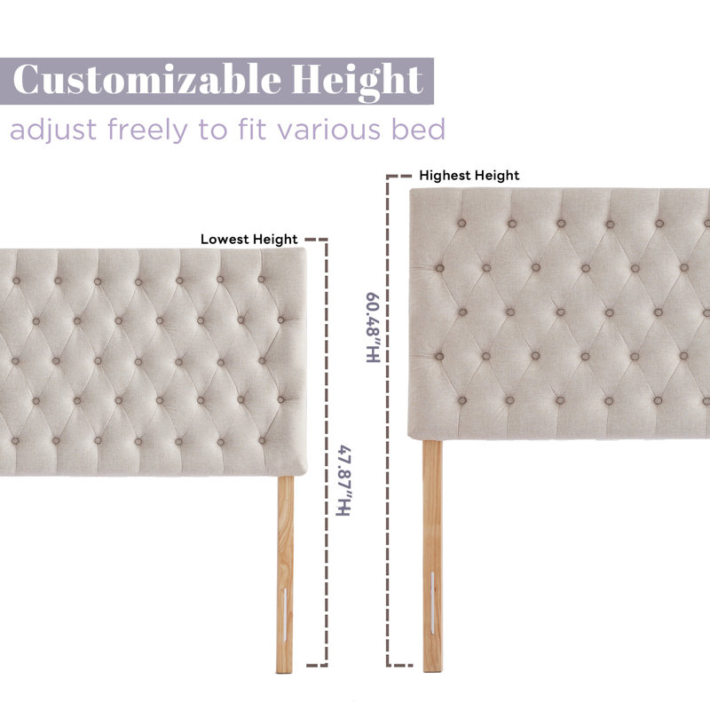 Aveigha Elegant Upholstered Headboard, Linen Beige, King