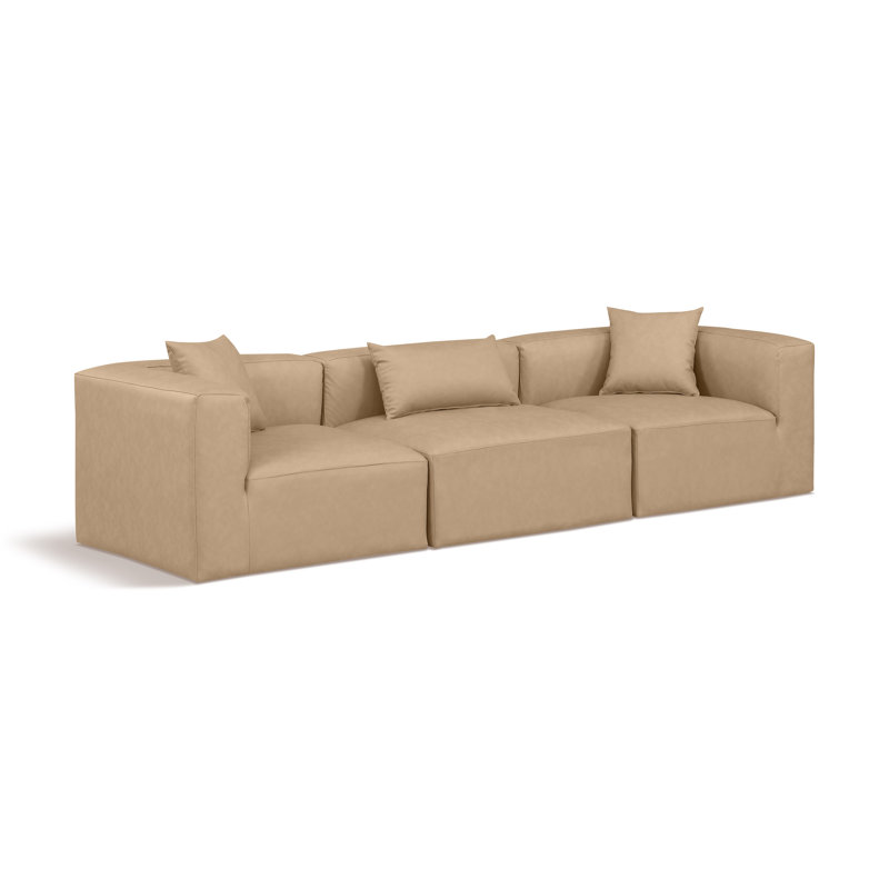 Houswerth Upholstered Sectional Reversible, Tan Vegan Leather