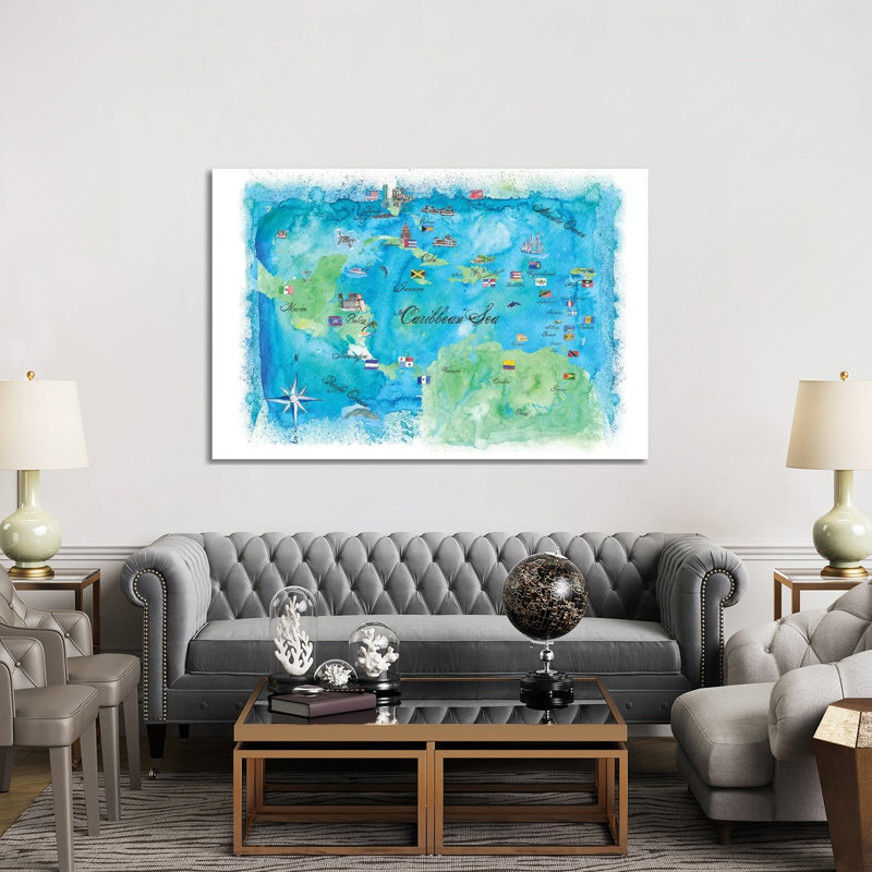 Affiche caribéenne de voyage par Markus And Martina Bleichner, impression sur toile tendue, H 40 po x l 60 po x 1,5 po