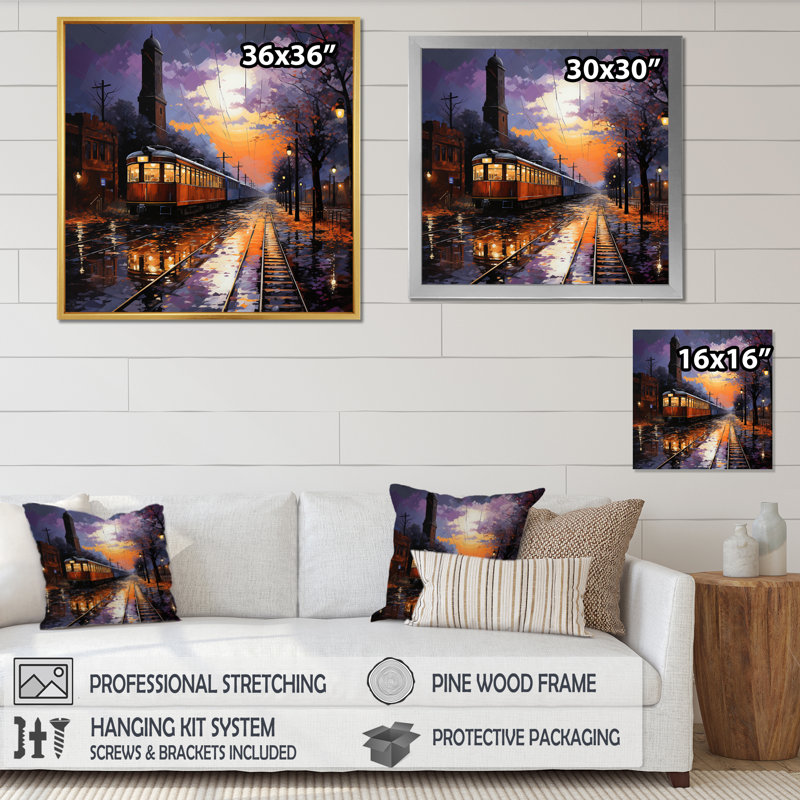 Train Industrial Elegance Pointillism I - Transportation Canvas Prints, Cadre flottant noir, H 16 po x l 16 po x P 1 po