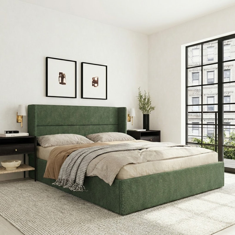 Gaillarde Hydraulic Lift Up Storage Upholstered Platform Bed, Hunter Green, Queen