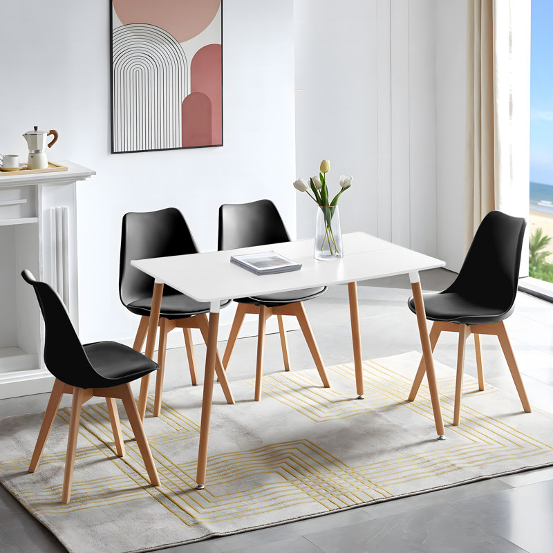 Nero 4 - Person Dining Set, White, Black
