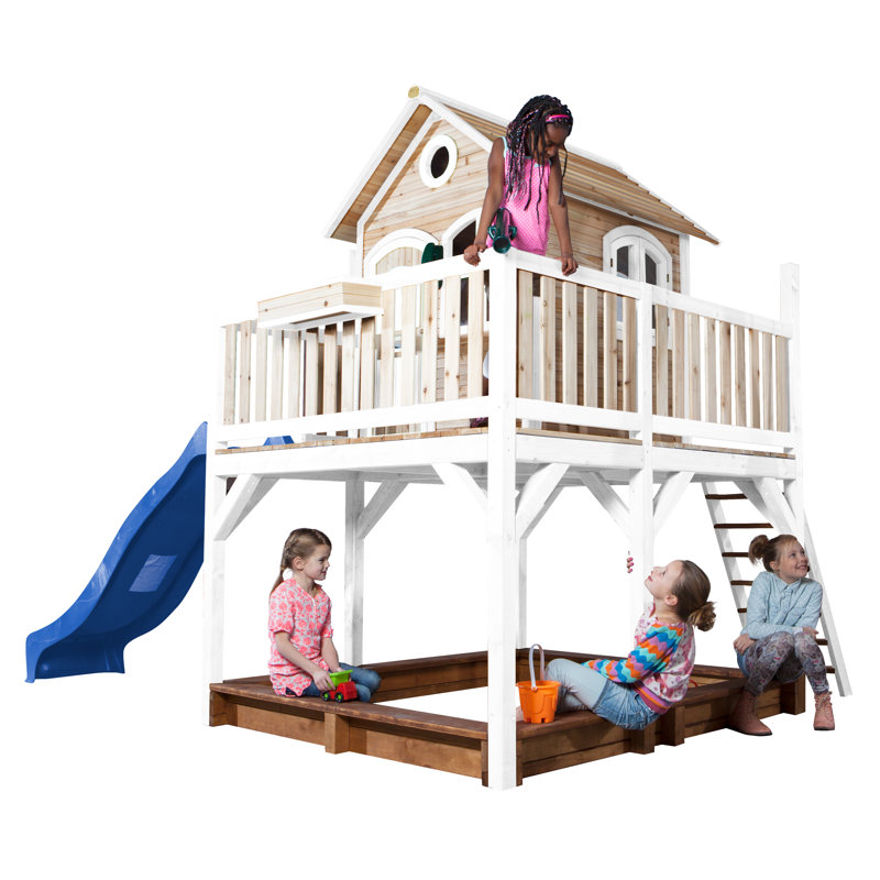 Liam AXI 377cm W x 255cm D Outdoor Hemlock Wood Luxury Playhouse, Natural/White/Blue