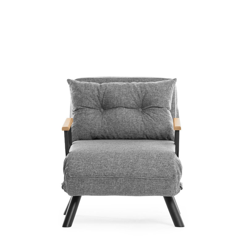 Light Grey 1-Seat Sofa-Bed with Adjustable Backrest, 66.5 x 19.7 x 16.1 inches | 100% Metal Frame, Linen Fabric, Rebonded Foam | Easily Converts to Bed, Max Weight Capacity 220 lbs, Stylish & Functional Design