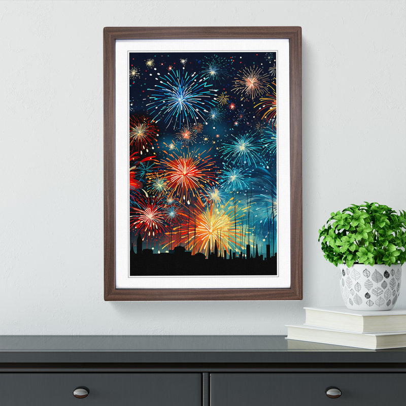 Fireworks Line No.2 - Single Picture Frame Print on Wood, 34cm H x 25cm W x 2cm D, Walnut