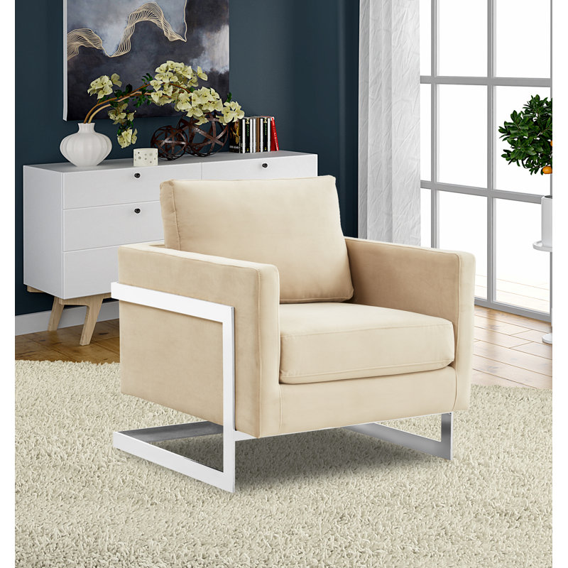 Chaise avec accoudoirs Lybah, Velours beige