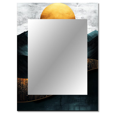 Sunrise On Golden Emerald Mountains Horizon IV - Mountains Wall Mirror, Traditional Decorative Mirror, Printed Metal Art