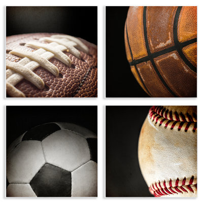 Ensemble de plaques murales 4 pièces Team Sports Balls Closeups, design par Kim Allen