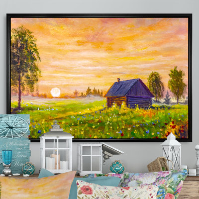 «Sunset Over Farmhouse Field II», reproduction encadrée sur toile