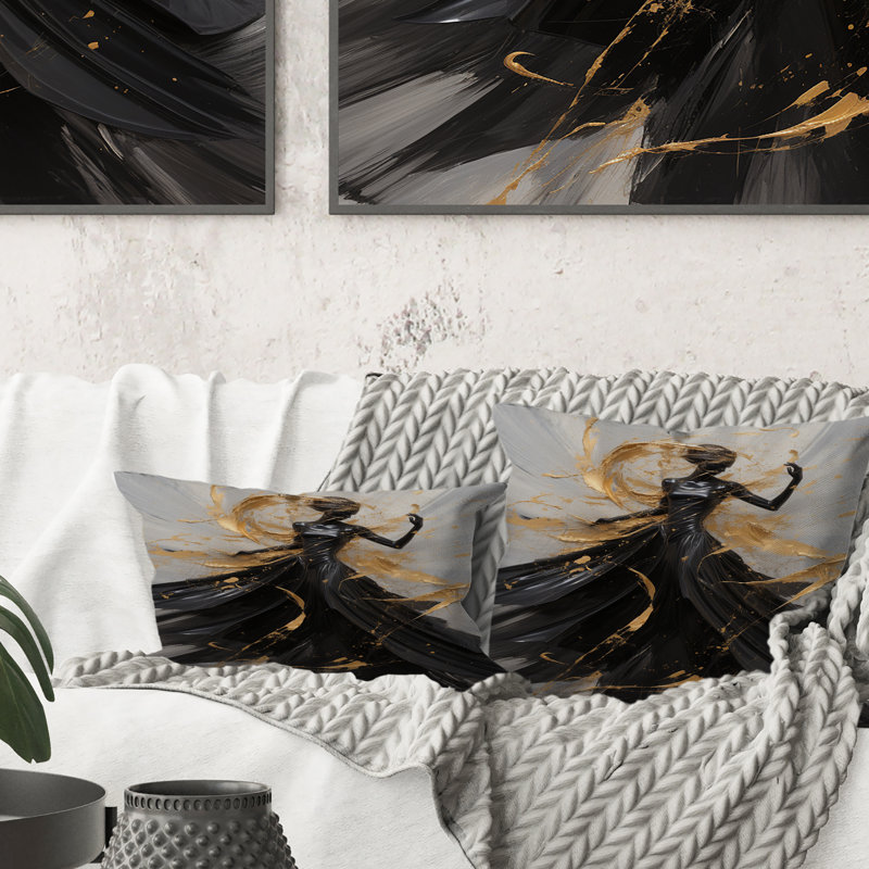 Or et noir Dance Splash III - Coussin décoratif imprimé Dance