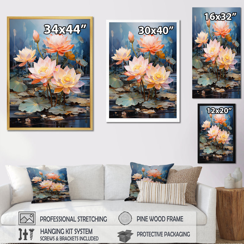 Lotus Pond Blooms Come Alive III - impression, H 32 po x l 24 po x P 1 po, Cadre simple noir