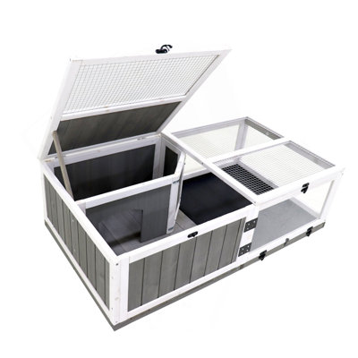 Plateau imperméable de 43 po, plateau d'activité, cage à tortues en bois intérieure pour petits animaux, cage de reptile extérieure en bois, avec aire de repos et aire de jeux d'eau