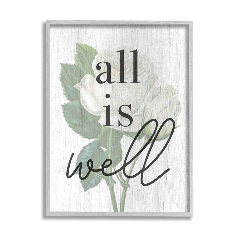 «Floral All Is Well», phrase encadrée sur bois par Lil 'Rue, impression, H 30 po x l 24 po x P 1,5 po