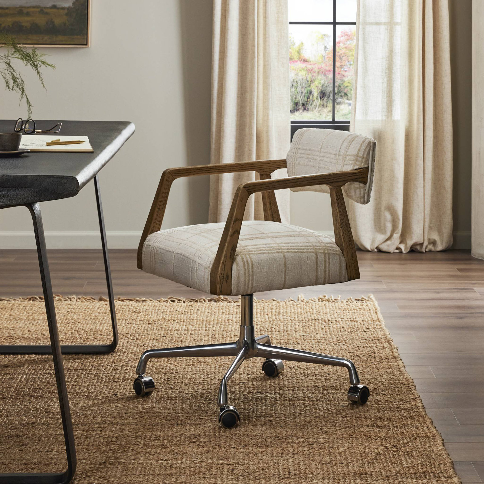 Perci Swivel Office Chair, 100% Polyester, Sheffield Ivory