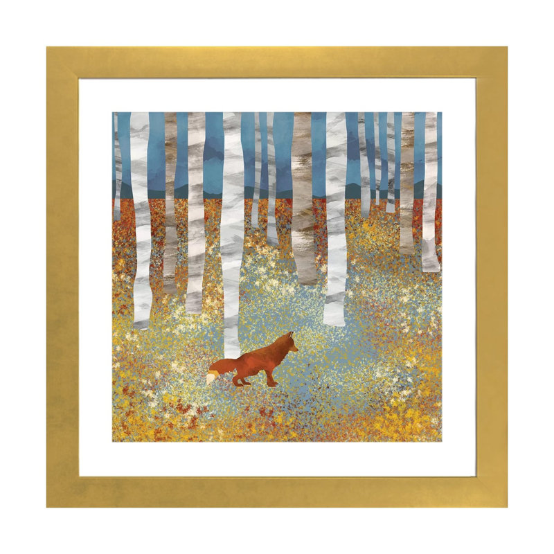 Autumn Fox - impression d'art graphique, Blanc, H 24 po x l 24 po x P 1 po, Papier avec cadre doré