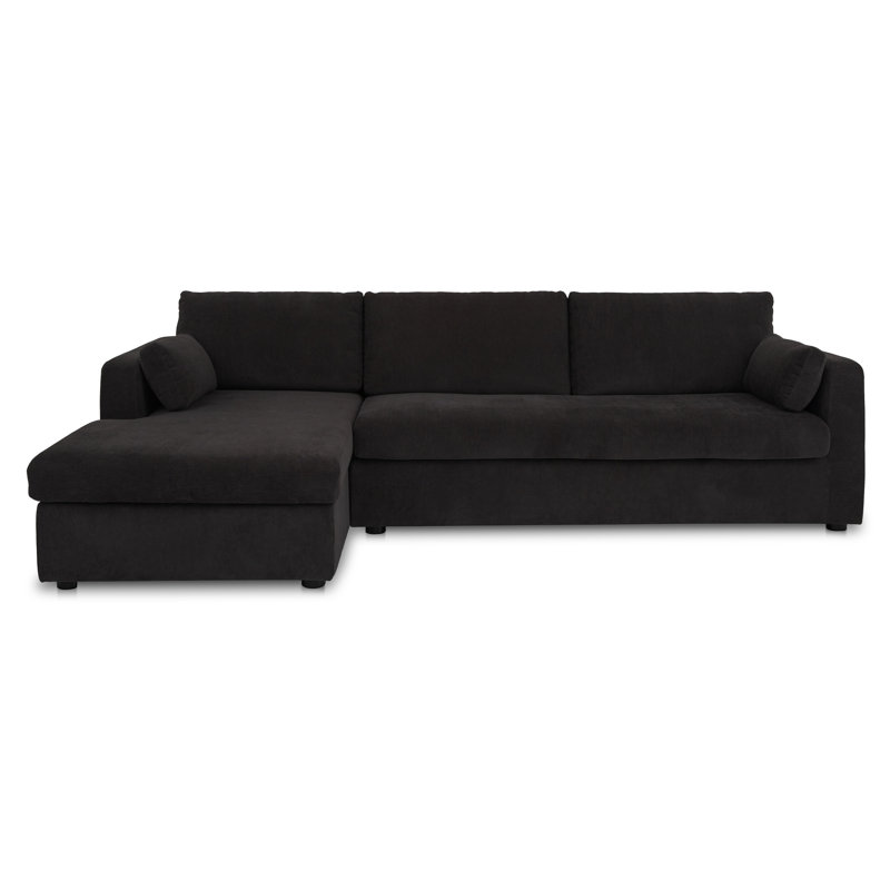 Canapé-lit modulaire avec méridienne de rangement Deann noir gauche, Orienté à gauche (vu de face), Polyester noir
