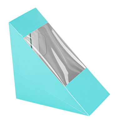 Restaurantware-Cafe Vision 4.8 x 2.8 Inch Sandwich Paper Boxes, 200 Medium Sandwich Wedge Boxes - With Window, Disposable, Turquoise Paper Triangle Containers, Grease-Impervious Lining