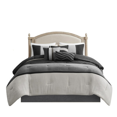 7 Piece Faux Suede Comforter , Black Queen - Bedding Size Soft And Breathable Materials