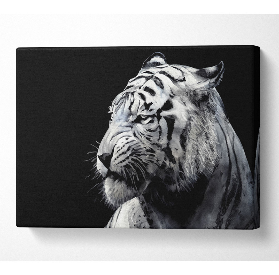 Tiger Black And White 2 - Leinwanddrucke auf Wrapped Canvas