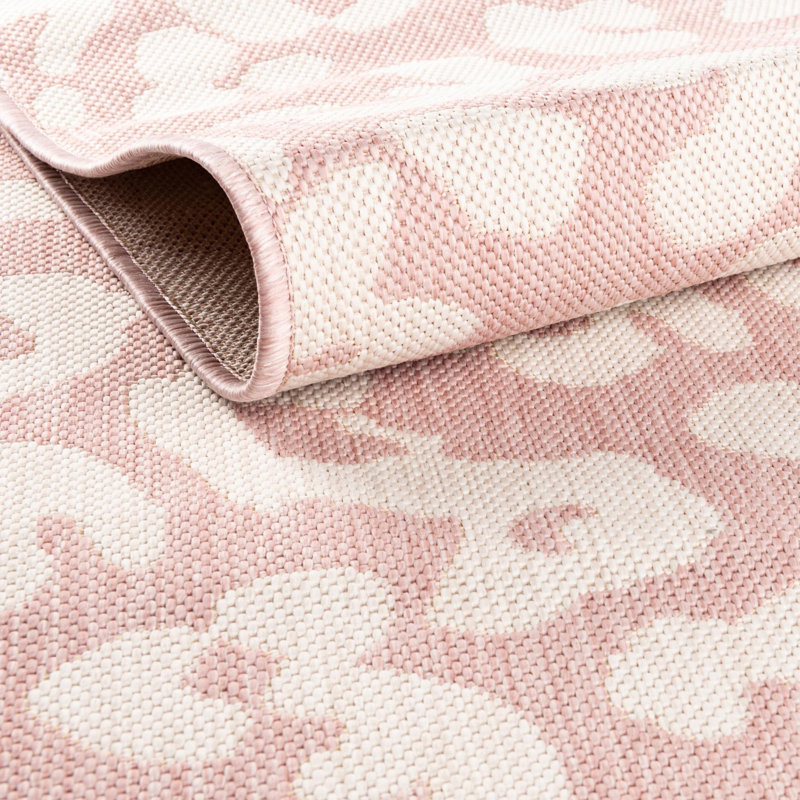 Tapis intérieur / extérieur en polypropylène tissé à la machine rose / beige, Rectangle 7 pi 10 po x 11 pi
