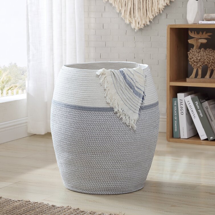 1pc Handmade Knitted Thickened & Foldable Large Laundry Basket With Hemp  Rope Handles