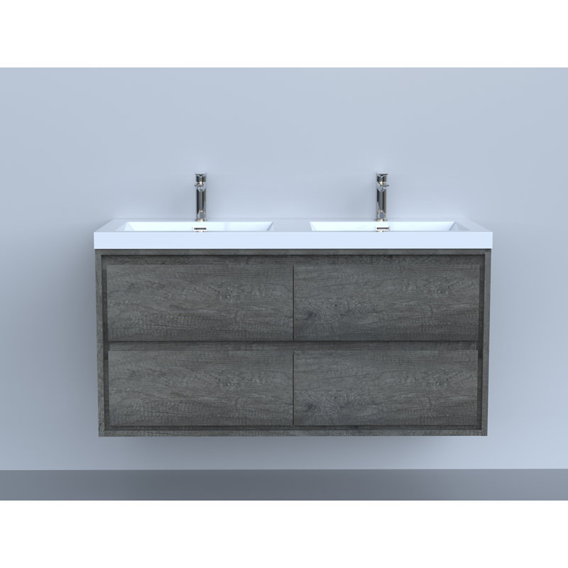 Ensemble de meuble-lavabo double mural 48 po Wittig, Chêne fumé