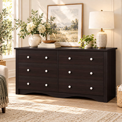 6 Drawer Double Dresser, Wide Wood Chest Of Drawers Storage Tower Storage for Living Room Bedroom