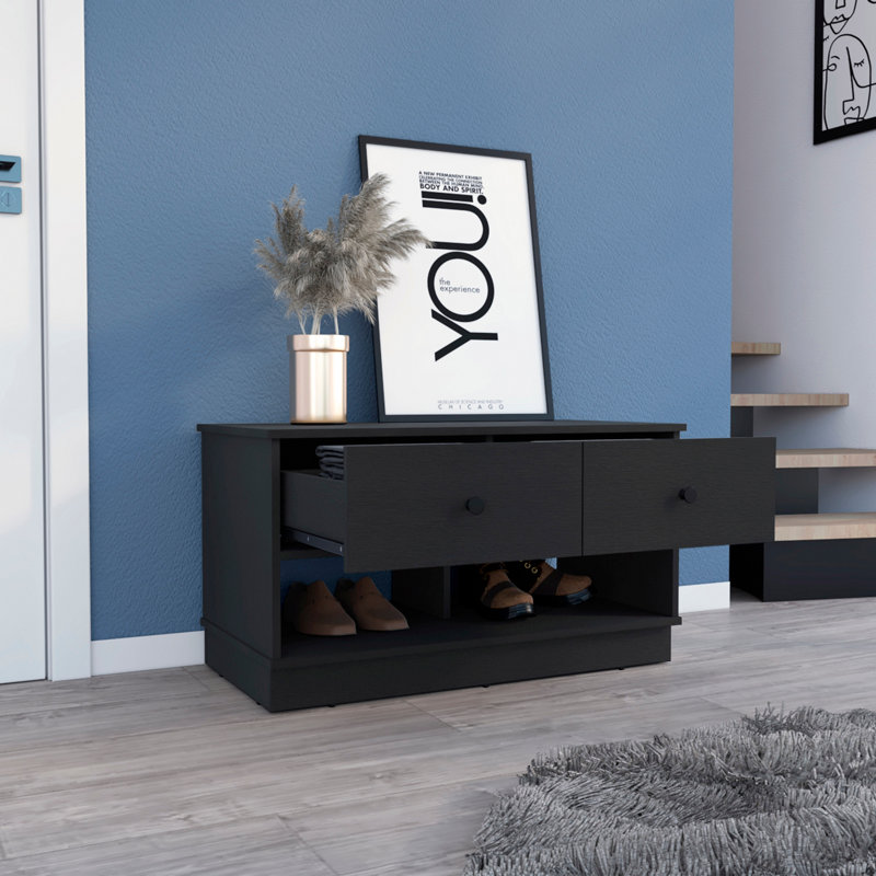 Rectangle 2-Shelf 2-Drawer Storage Bench, Wenge
