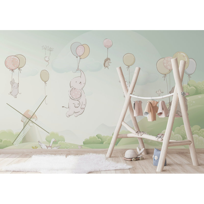 Papier peint amovible pour enfants avec petit éléphant, L 114 po x l 204 po