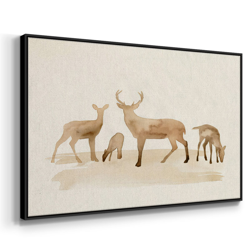 Whitetail Herd I, peinture sur toile encadrée, H 17 po x l 25 po x P 2 po, Cadre noir