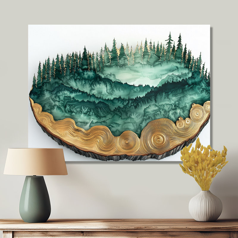 «Pine Trees Forest Landscape Into A Wood Slide IV», art mural, H 16 po x l 32 po, Toile tendue, Ne s’applique pas