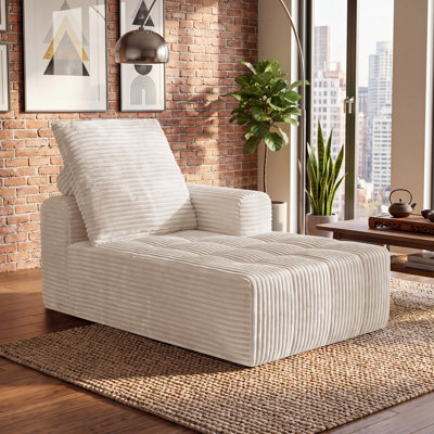 Chaise longue d'intérieur comprimée à un accoudoir, 160 cm (62,99 po) de long — Élément modulaire unique, composant de canapé d'angle livré roulé avec ressorts ensachés, aucun assemblage requis pour le salon, beige