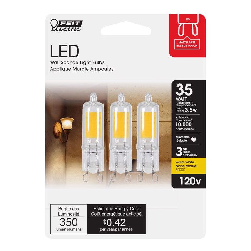 Ampoule DEL Feit T4 G9 blanc éclatant 35 watts, paquet de 3, 3000 Kelvins