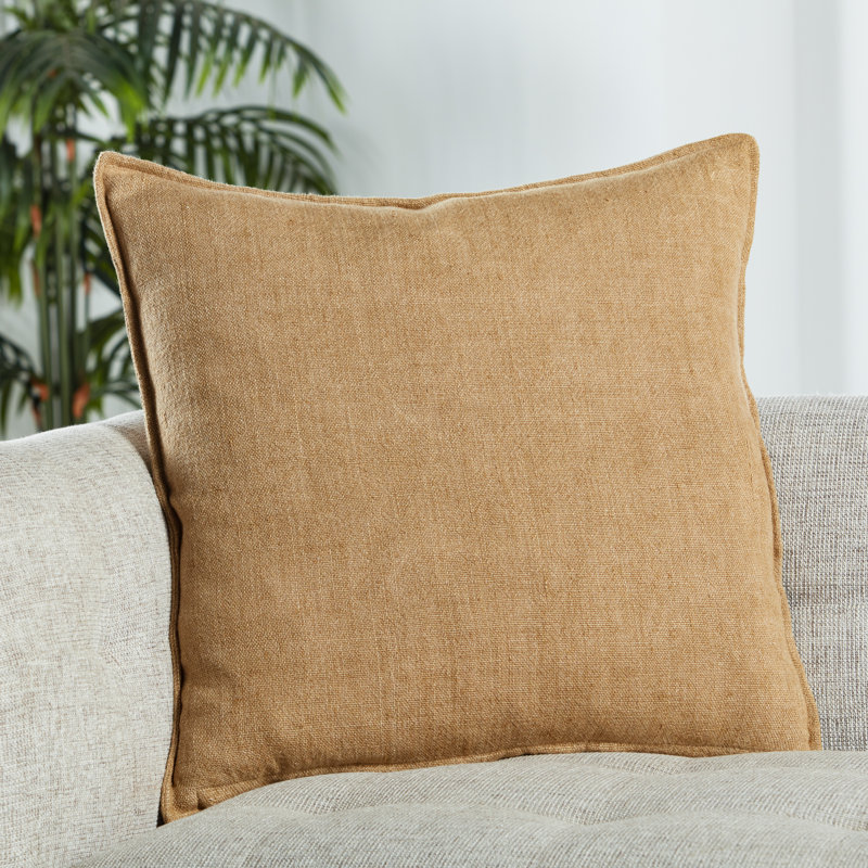 Burbank Solid Colour Linen Reversible Throw Pillow, Pillow Cover Only - No Insert, 22" x 22", Tan