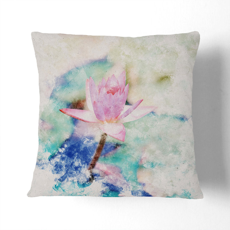 Pale Pink Water Lily Scatter Cushion with Filling, 40cm H x 40cm W x 15cm D, Black