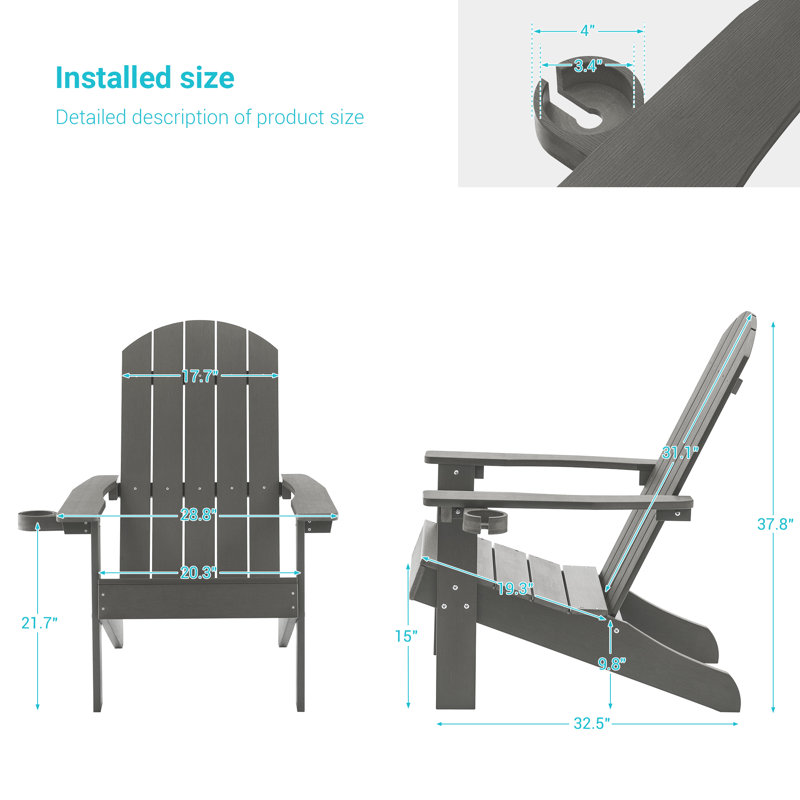 Chaise Adirondack en plastique Bergenfield, Gris anthracite