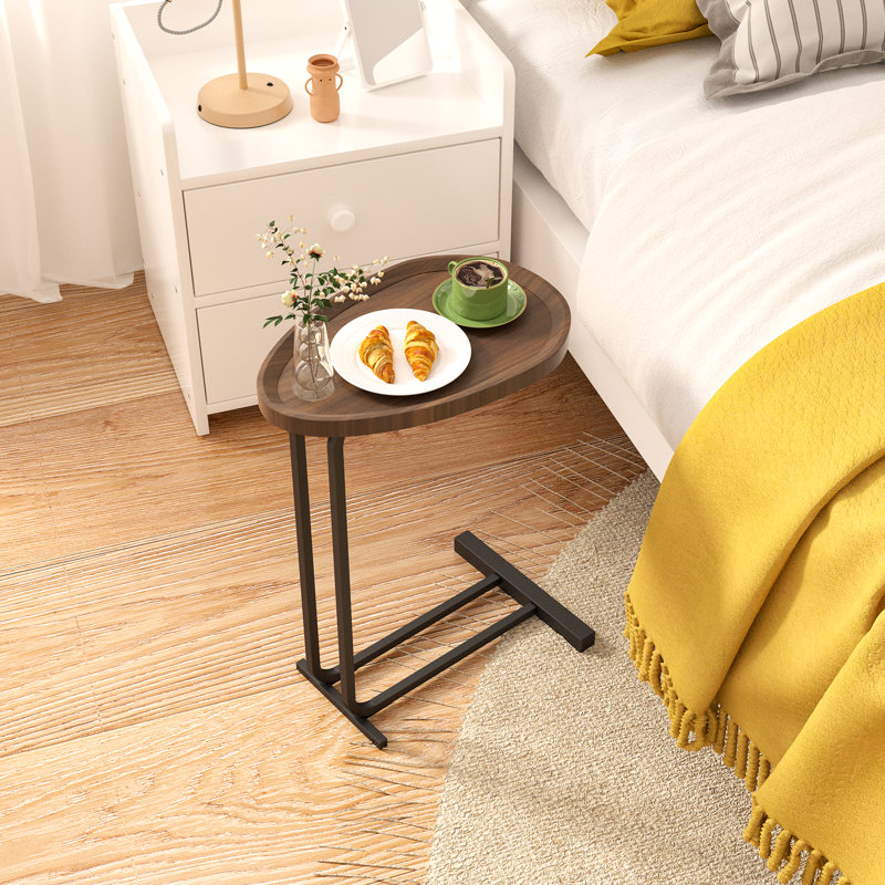 C-Shaped Side Table, C Table End Table For Sofa And Bedside, Couch Side Tables, Wood C-Shaped End Table With Metal Frame Slide For Bedroom Living Room