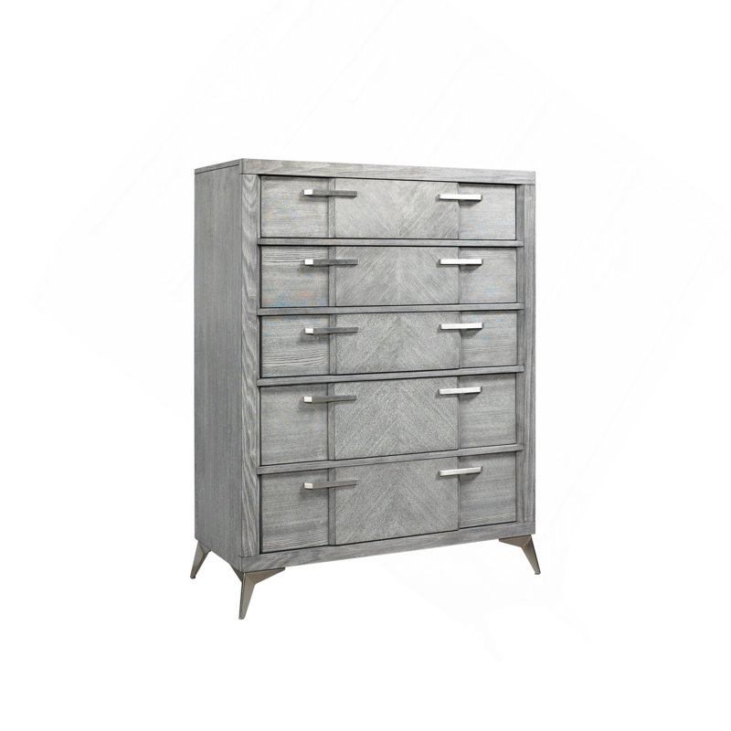 Commode 5 tiroirs en placage assorti gris