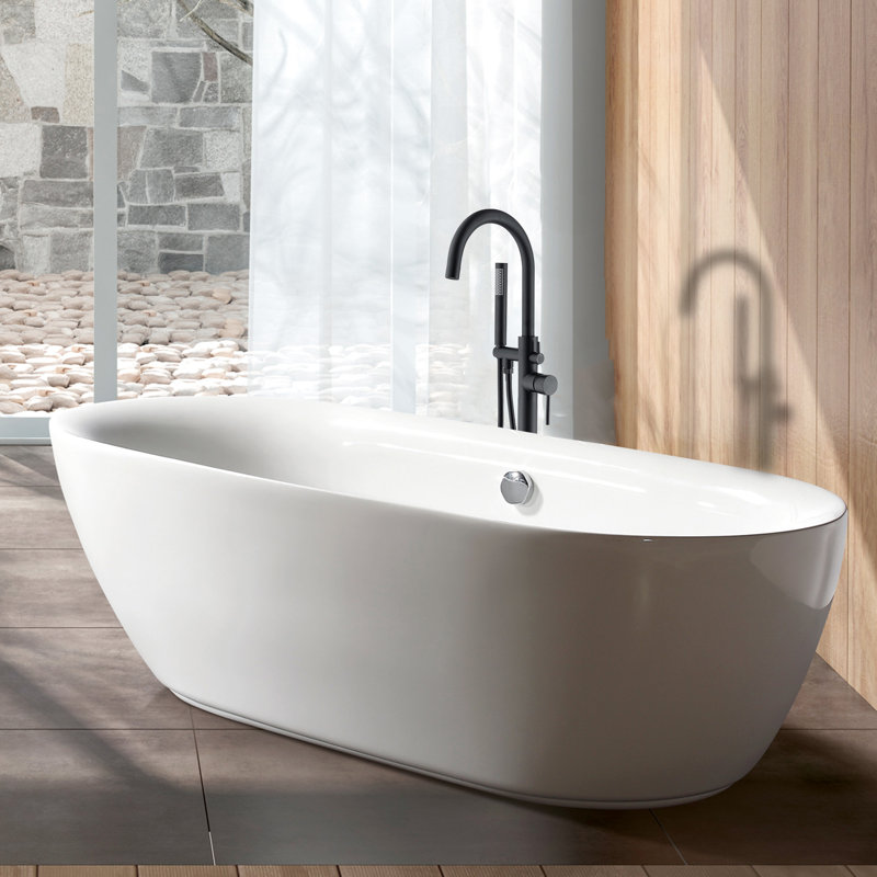 Robinet de baignoire autoportant noir mat avec douche en métal de qualité,