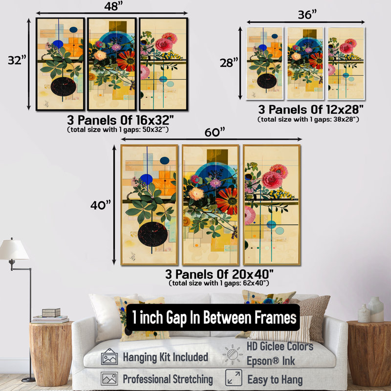 Tavion - ensemble de décorations murales modernes florales, Cadre flottant doré, H 28 po x l 36 po x P 1 po