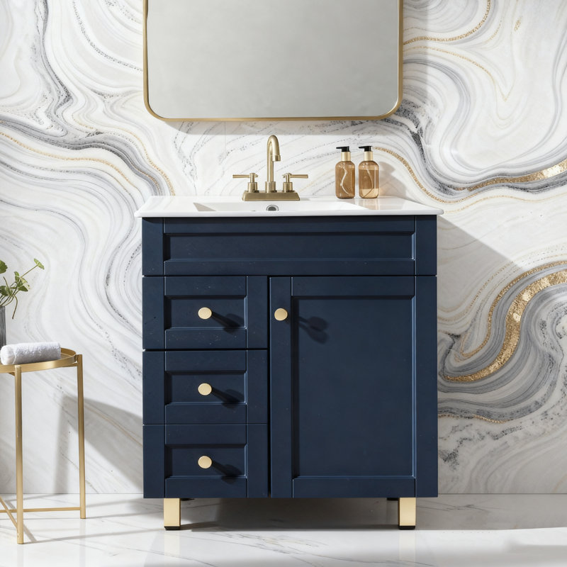 Ensemble de meuble-lavabo simple 30 po avec plateau en céramique, Gris