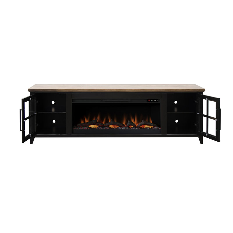 Meuble télé avec foyer 83 pouces Providence, 26"H x 83"L x 17"W, Noir