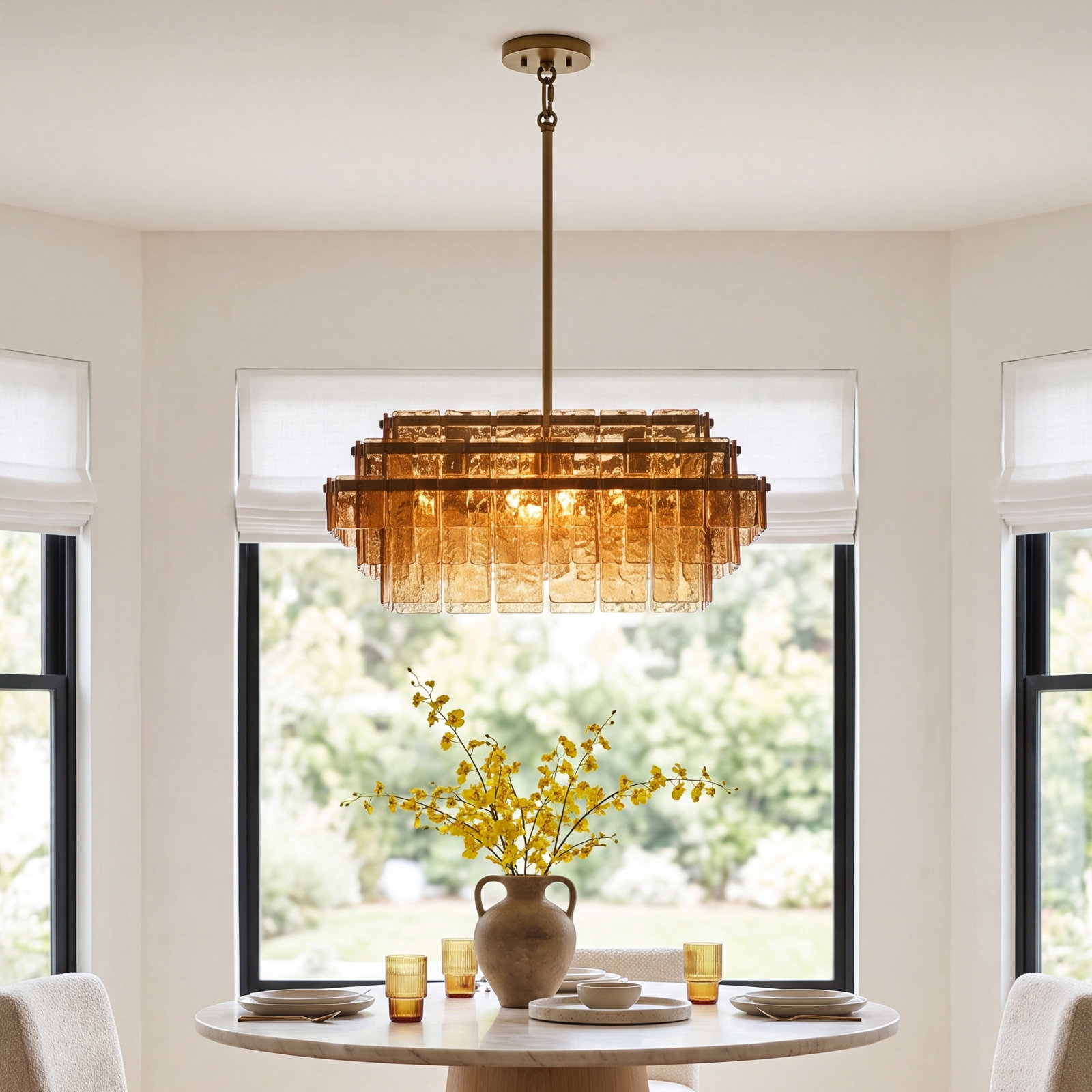 4-Light Layered Handmade Amber Glass Chandelier