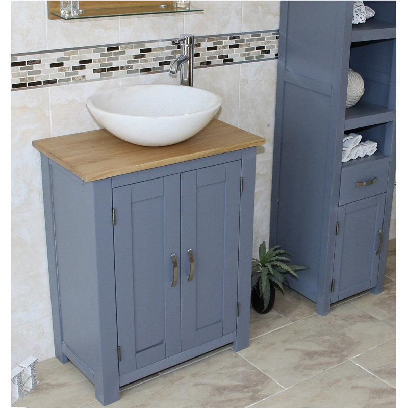 Cowen 650mm Single Bathroom Vanity with Vessel St1 Basin, White Marble, Grey, Oak