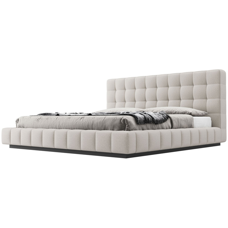 Thompson Upholstered Wingback Bed, Cream, King