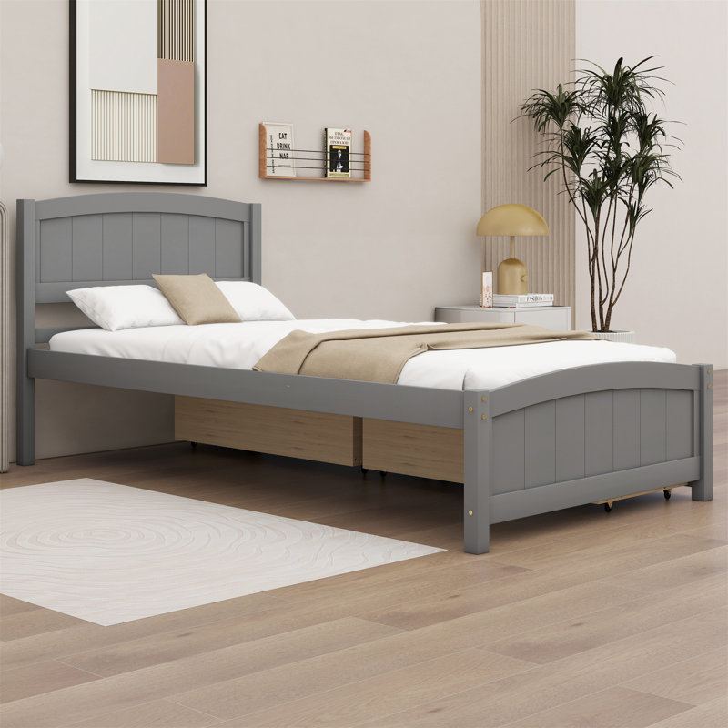 Lit plateforme simple avec deux tiroirs, Gris